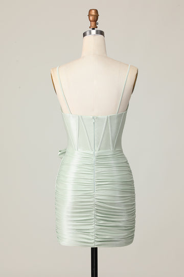 Sage Bodycon Corset Short Homecoming Dress with Bow